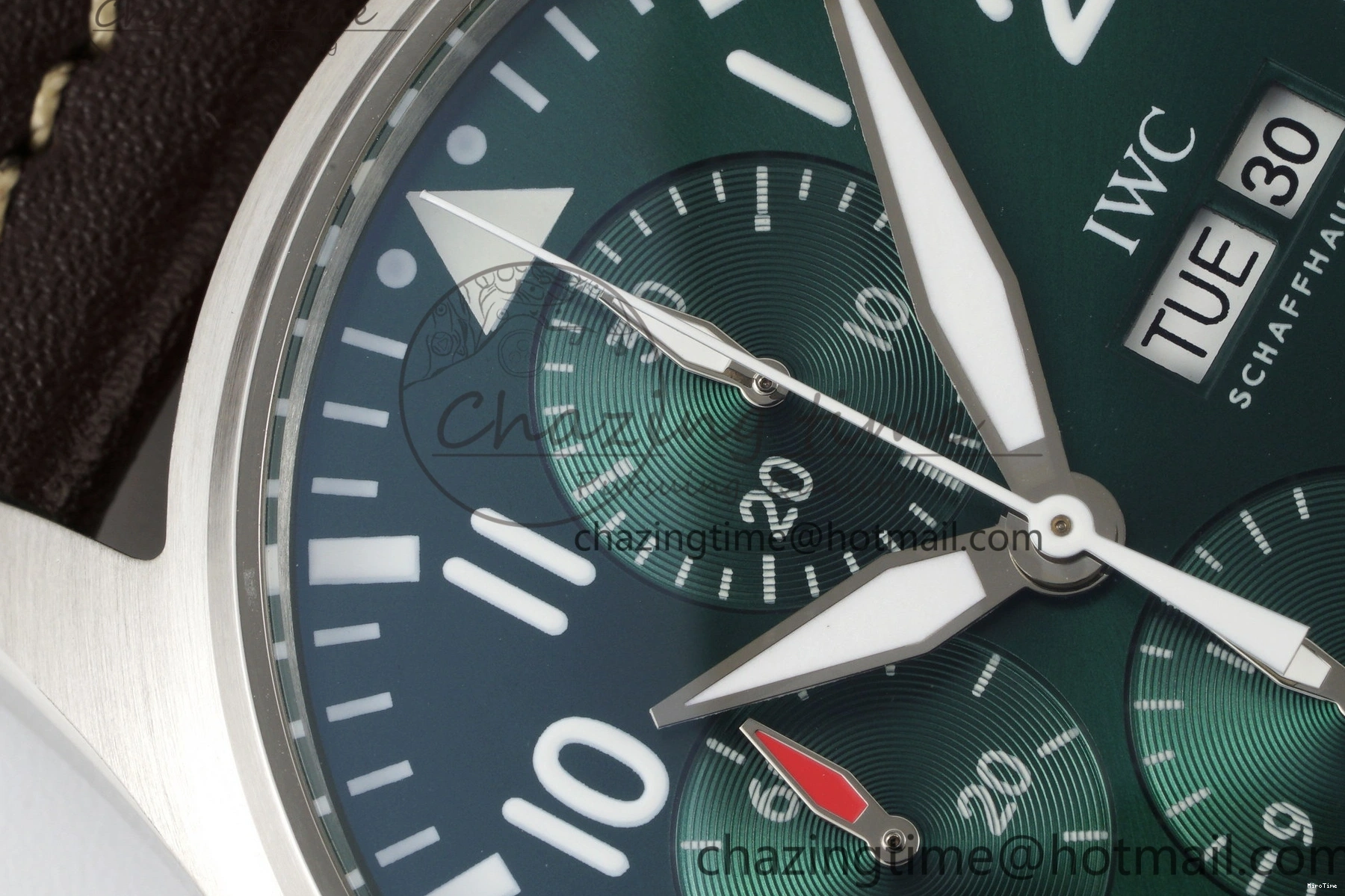 MIROTIME 0319 Bright Pilot Chrono SS AZF 1:1 Best Edition Green Dial on Brown Leather Strap A 7059